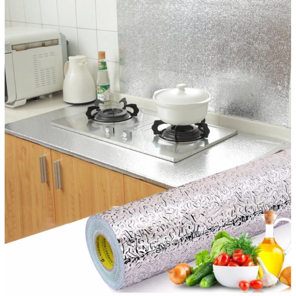 Kitchen Aluminum Wallpaper Oil-Proof Foil Self Adhesive Countertops Sticker ( 60 cm, Silver)